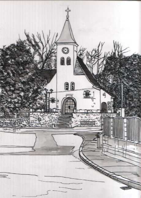 755Ernstbr. Ans.Serie Kirche Steinba2009  Tuschezeichnung 25x33